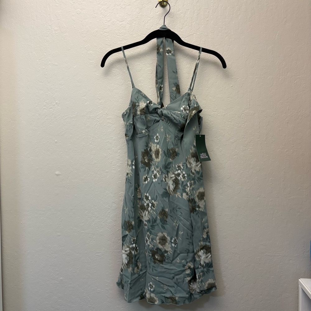 Wild Fable Muted Green Blue Floral Twist Midi Dress Adjustable Straps, XXS, NWT